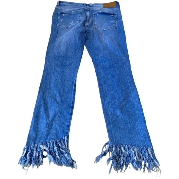 Zara Trafaluc Jeans Women Size 4 Measuring 30x28 Distressed Raw Hem High Waisted - Picture 4 of 5